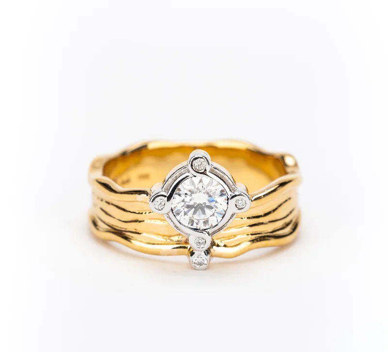 10k Yellow and White Gold Rocks n' Rivers Moissanite and Diamond 2 Piece Ring