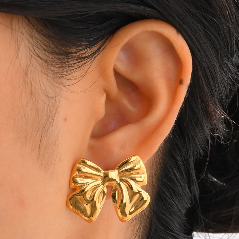 Chic Golden Ribbon Stud Earrings