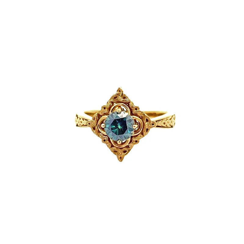 10k Yellow Gold and 1ct Mystic Blue Moissanite Celestial Ring