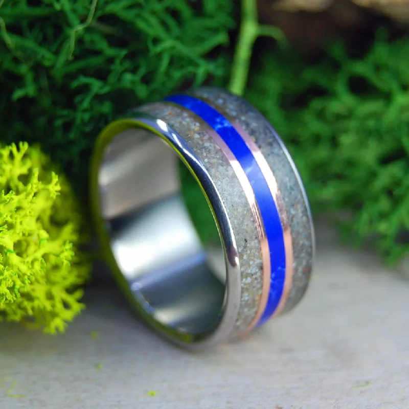 Sand Copper And Sodalite | Men's Sand, Copper, Sodalite & Titanium Wedding Ring