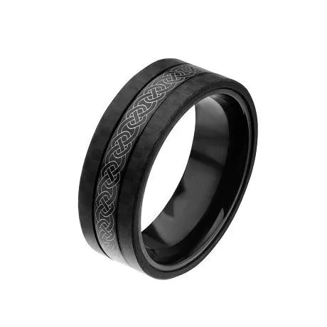 Stainless Steel Center Celtic Design with Solid Carbon Fiber Ring -8mm