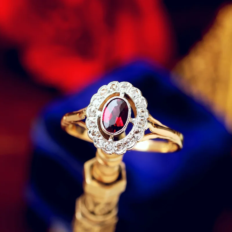 Vintage Pretty! Garnet & Diamond Cluster Ring