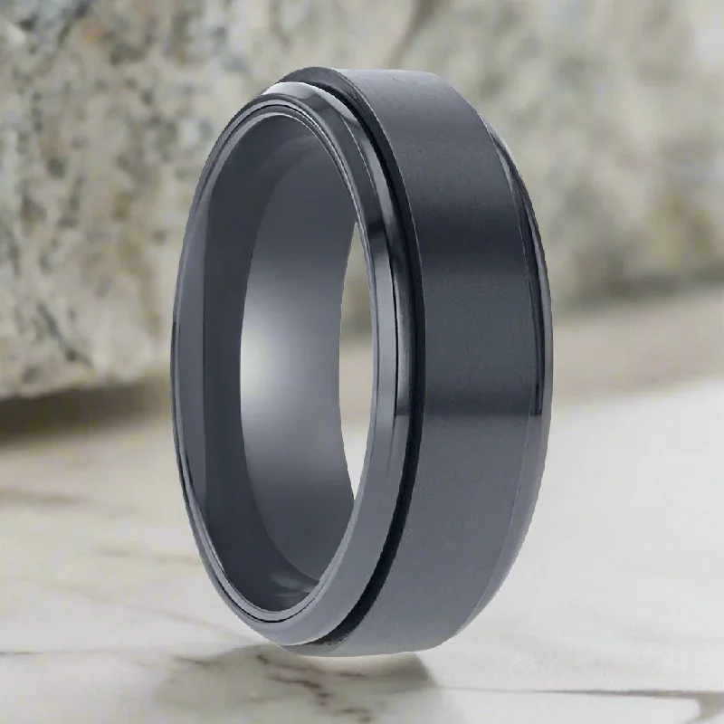 PHANTOM | Black Titanium Ring, Fidget Spinner, Beveled