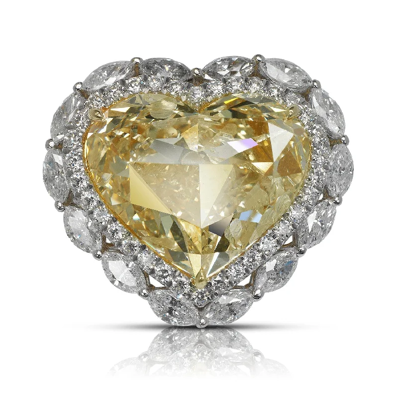 ANAHATA 11 CARAT HEART SHAPE  FANCY YELLOW  DIAMOND ENGAGEMENT RING PLATINUM CERTIFIED 10 CT BY MIKE NEKTA