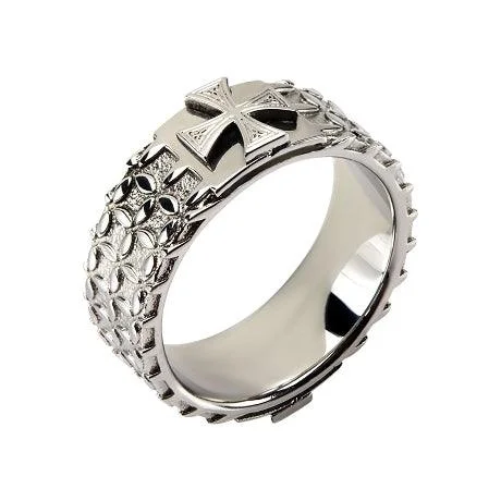 Stainless Steel Detailed Cross Ring-8mm