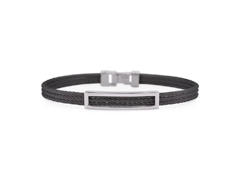 Alor Gents Black Cable Open ID Bracelet