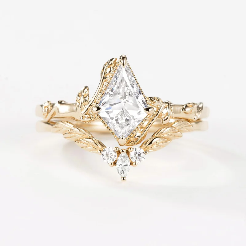 Lab Grown Diamond Leafy Inspired Engagement Ring Sets 2pcs