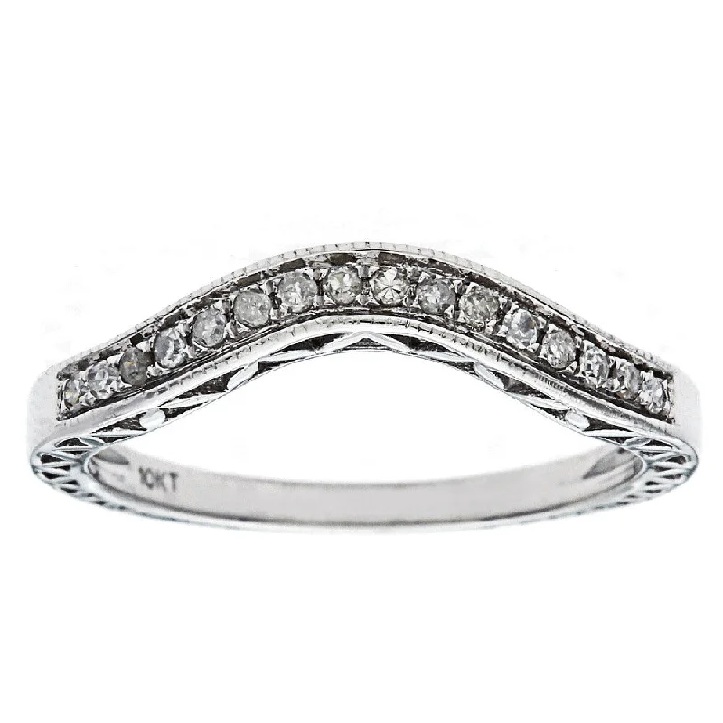 10k White Gold 1/6ct Curved Vintage Style Diamond Band (G-H, I1-I2)