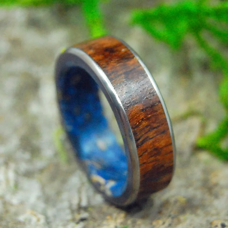 Poseidon's Conifer | Men's Koa Wood, Dark Blue Box Elder & Titanium Wedding Ring