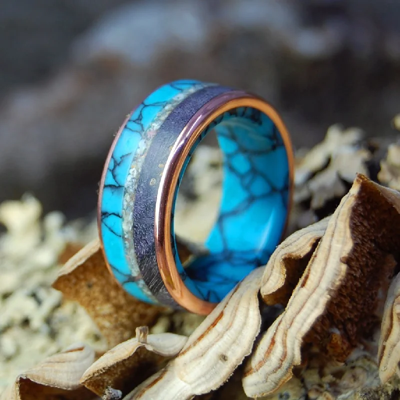 Colors Of Okinawa II | Men's Turquoise, Pink Okinawa Beach Sand, Wood & Copper Wedding Ring