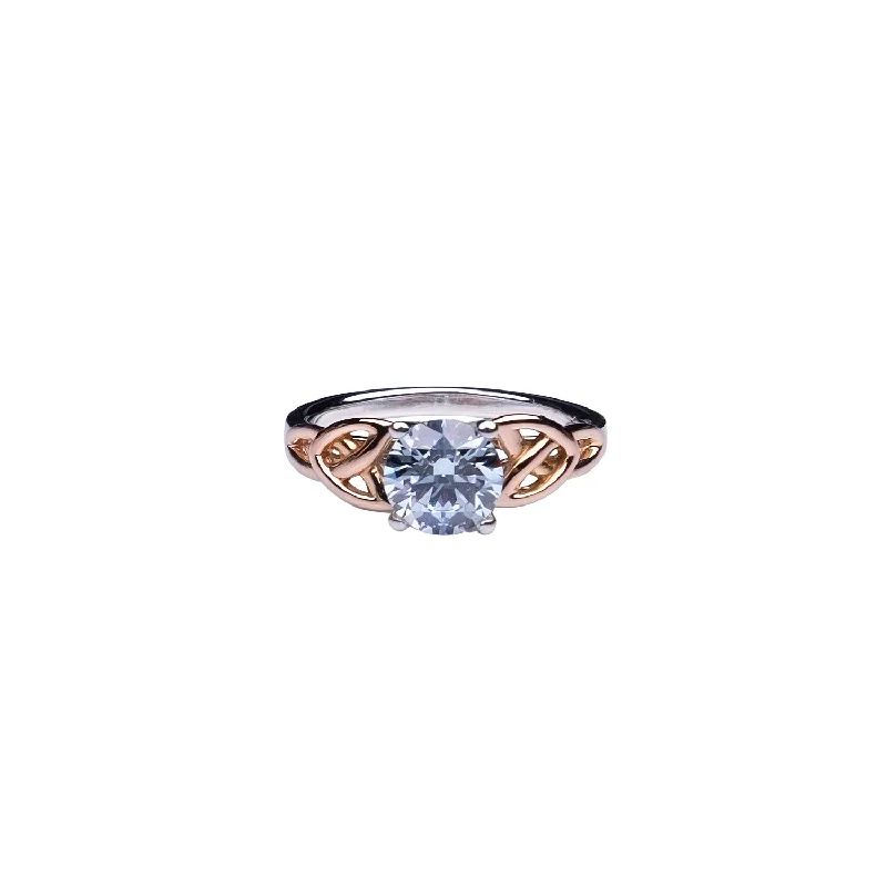 14k White and Rose Gold Certified Lab Grown Fancy Blue 1.35ct Diamond Trinity Ring