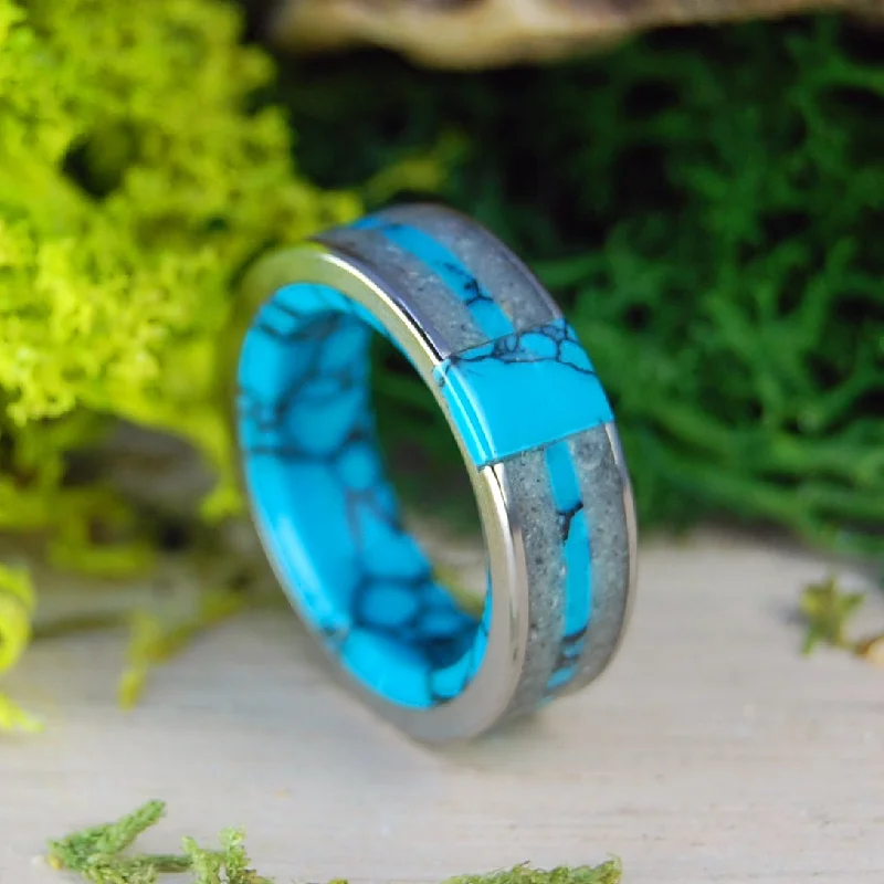 Eternally Our Beach | Men's St. Augustine Beach Sand, Turquoise & Titanium Wedding Ring