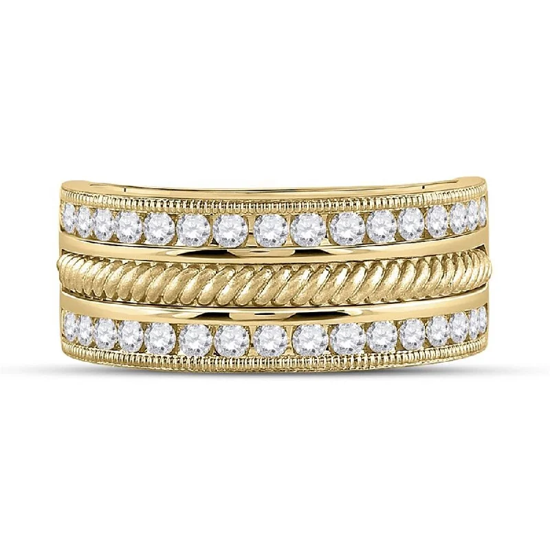 14k Yellow Gold Mens Round Diamond Wedding Rope Band Ring( 1 Cttw, G-H Color, I1-I2 Clarity)