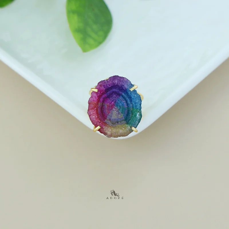 2 Layer Rainbow Agate Ring