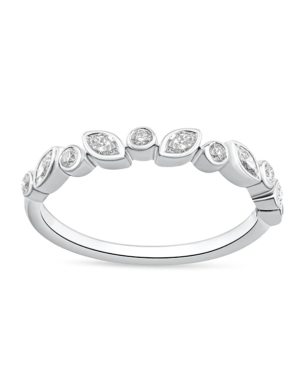 10ct White Gold Marquise & Round Brilliant Cut Diamond Band - 787994