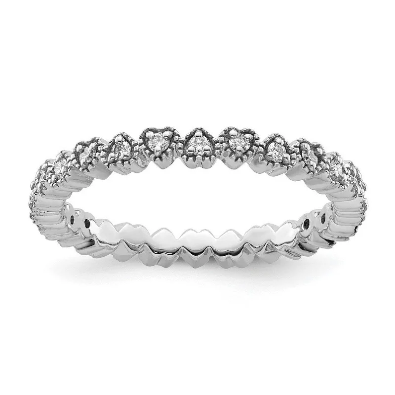 Curata 925 Sterling Silver Polished Prong set Patterned Stackable Expressions Diamond Ring