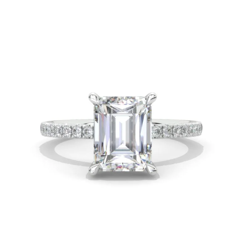 3 Carat Giliarto Emerald Cut Moissanite Hidden Halo Engagement Ring