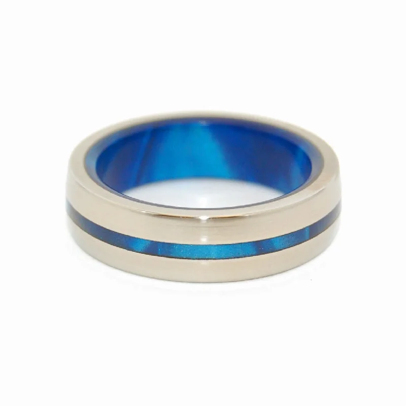 Doubly Inspired By Blue | Men's Blue Marbled Opalescent Resin & Titanium Wedding Ring