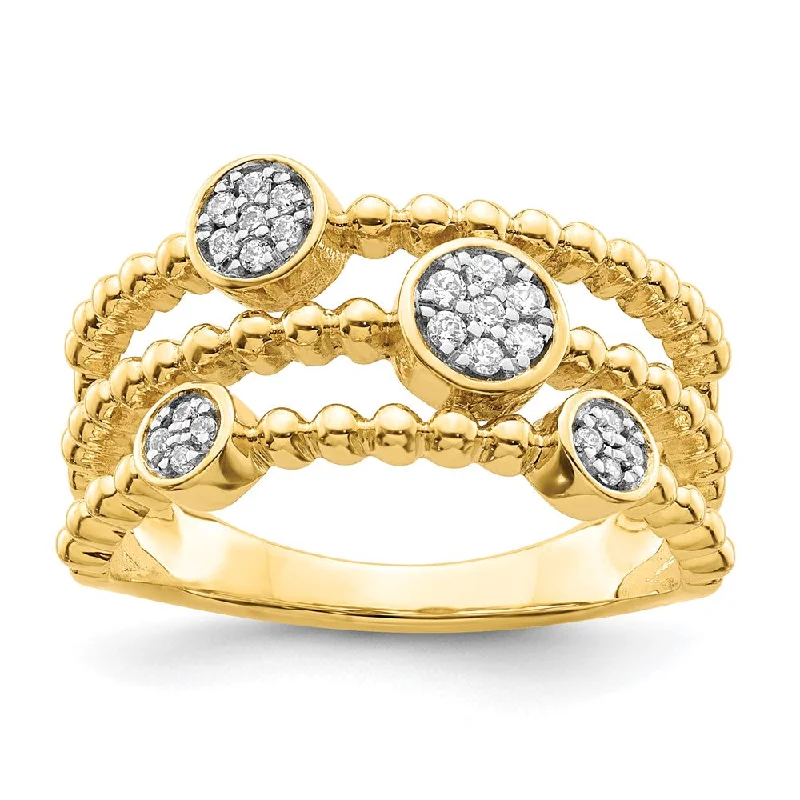 14k Yellow Gold Polished Pave Circles Multi-band Diamond Ring