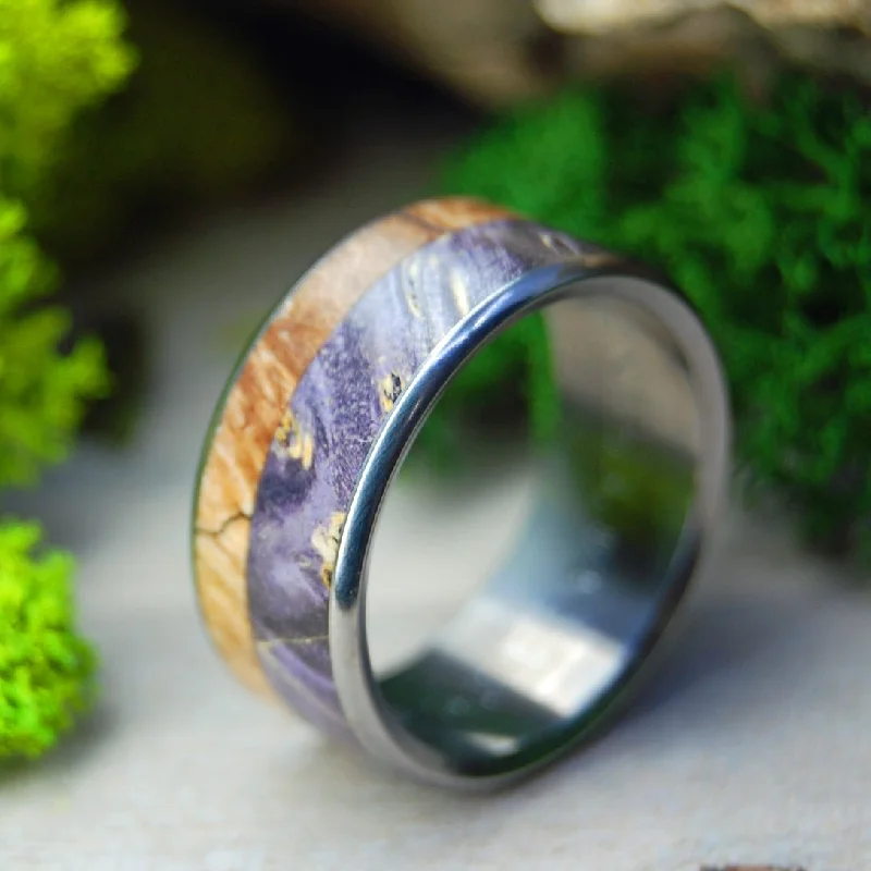 Spalted Maple And Purple Box Elder | Men's Spalted Maple, Purple Box Elder & Titanium Wedding Ring