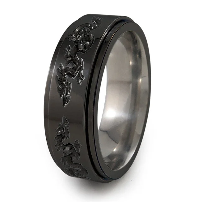 Dragons Titanium Fidget Ring | All Black + Color