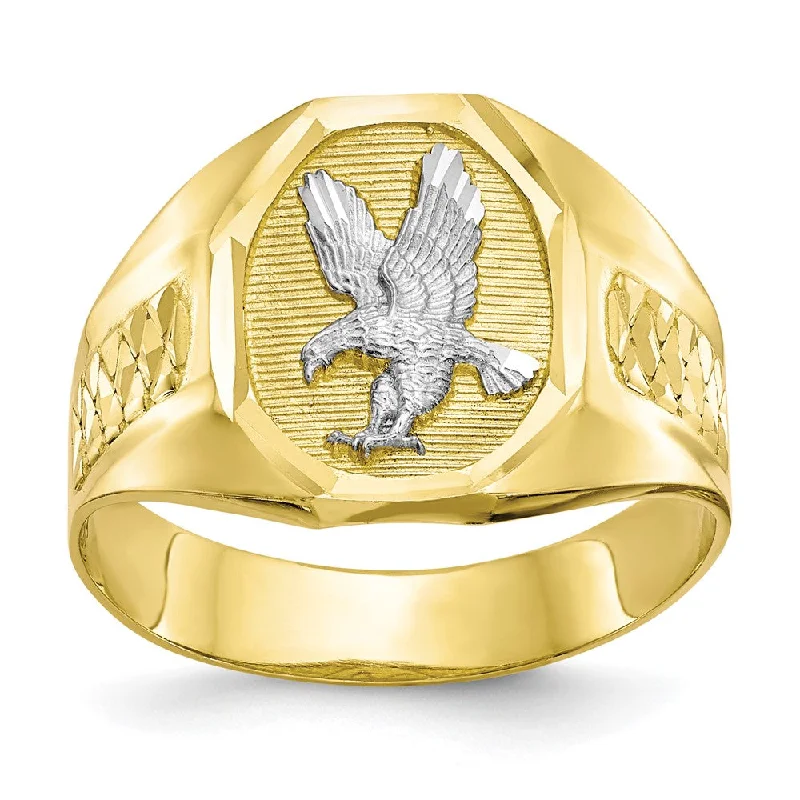 10k Yellow Gold and Rhodium Men's Eagle Ring