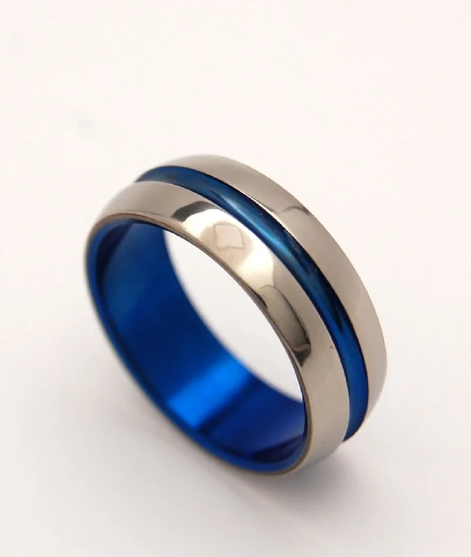 Domed Blue Signature Ring | Men's Blue Anodized Titanium Wedding Ring