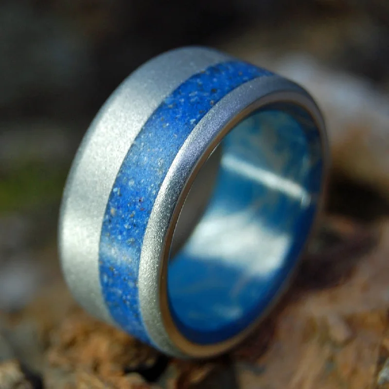 Manasota Key Florida | Men's Beach Sand, Blue Silver & Titanium Wedding Ring