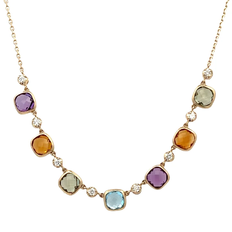 Multicolored Sapphire and Diamond Necklace in Yellow Gold