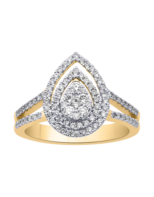 Diamond Ring - 10ct Yellow Gold Diamond Set Pear Shape Dress Ring - 784073