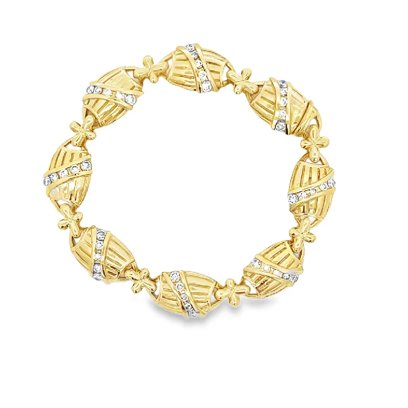 Heavy Textured Diamond Bracelet in 18k Yellow Gold