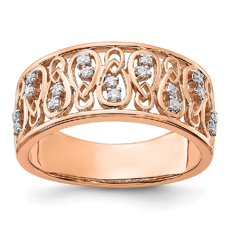 14k Rose Gold Polished Diamond Fancy Filigree Band