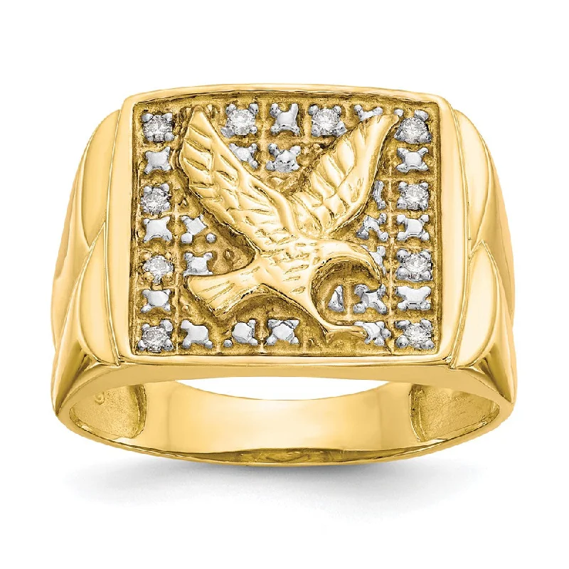 10k Yellow Gold and Rhodium .10ct Diamond Mens Eagle Ring