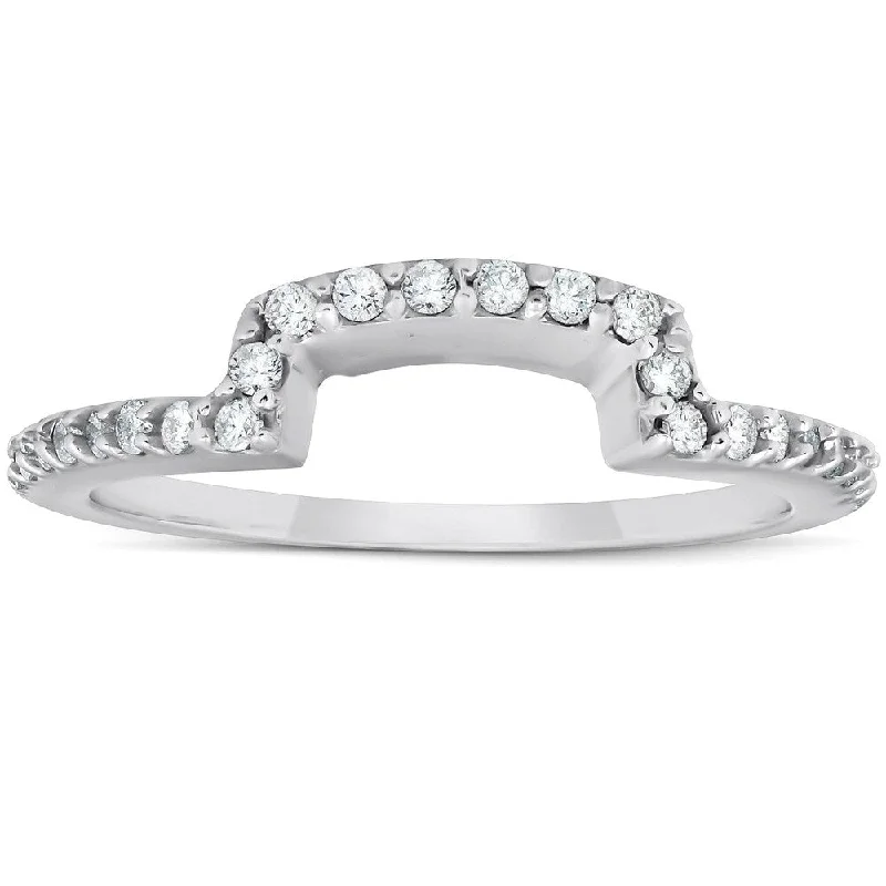 1/4Ct Diamond Curved Contour Guard Band Womens Wedding Ring 14k White Gold