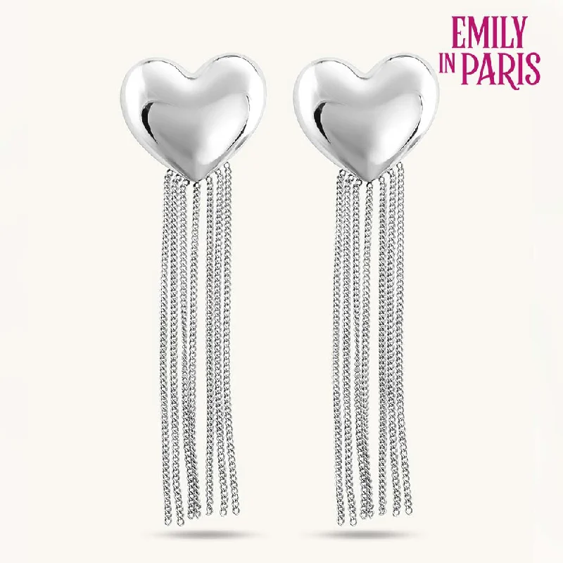 Silver Heart Fringe Drop Earrings