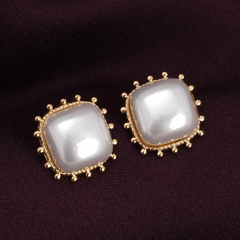 Simple Square White Pearl Stud Earrings