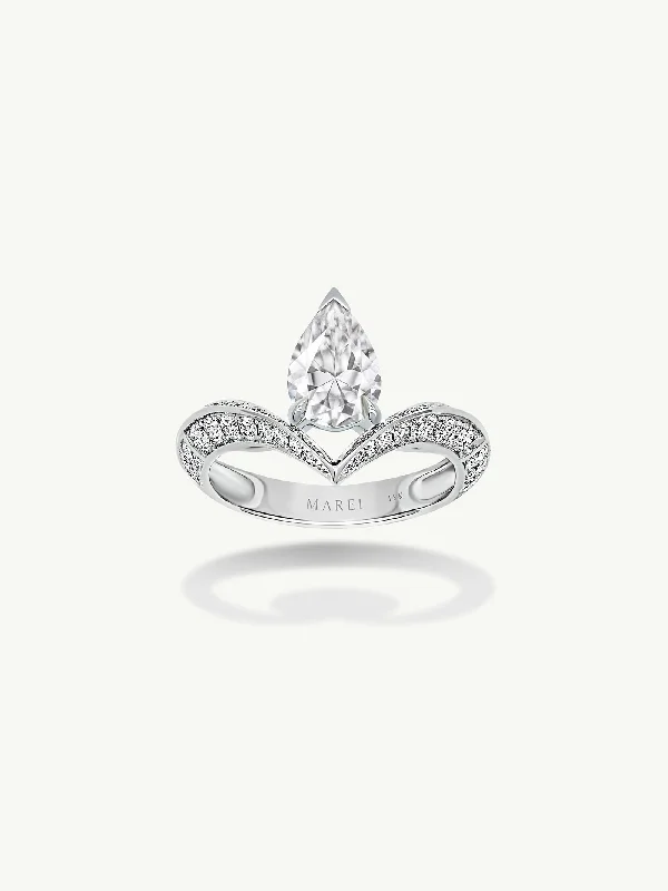 Dorian Floating Teardrop-Shaped Brilliant White Diamond Engagement Ring In 18K White Gold