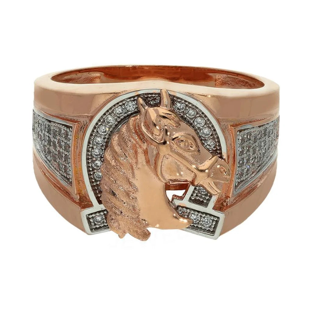 Sterling Silver 925 Men's Rose Gold Plated Horse Shaped Ring - FKJRNSL2905