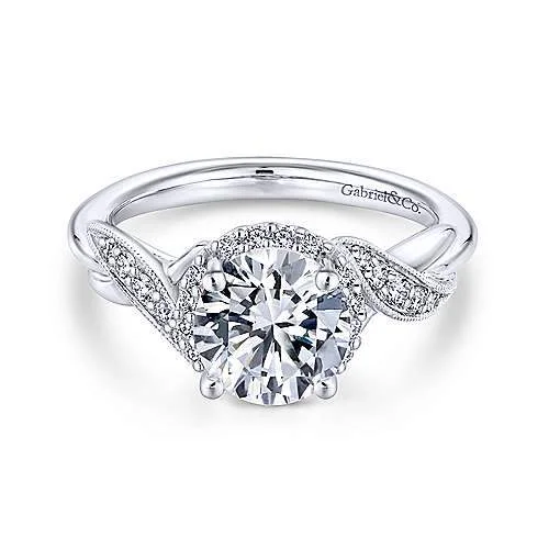 Twisted Halo Round Diamond Ring .13 Cttw 14K White Gold 198A