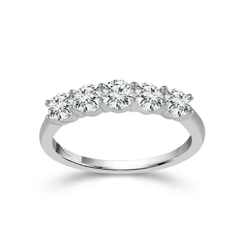 14K White Gold Five Stone Anniversary Diamond Band