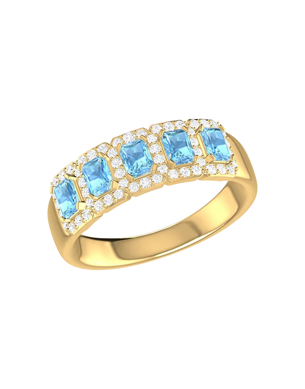 Blue Topaz Ring - 10ct Yellow Gold Blue Topaz & Diamond Ring - 787950