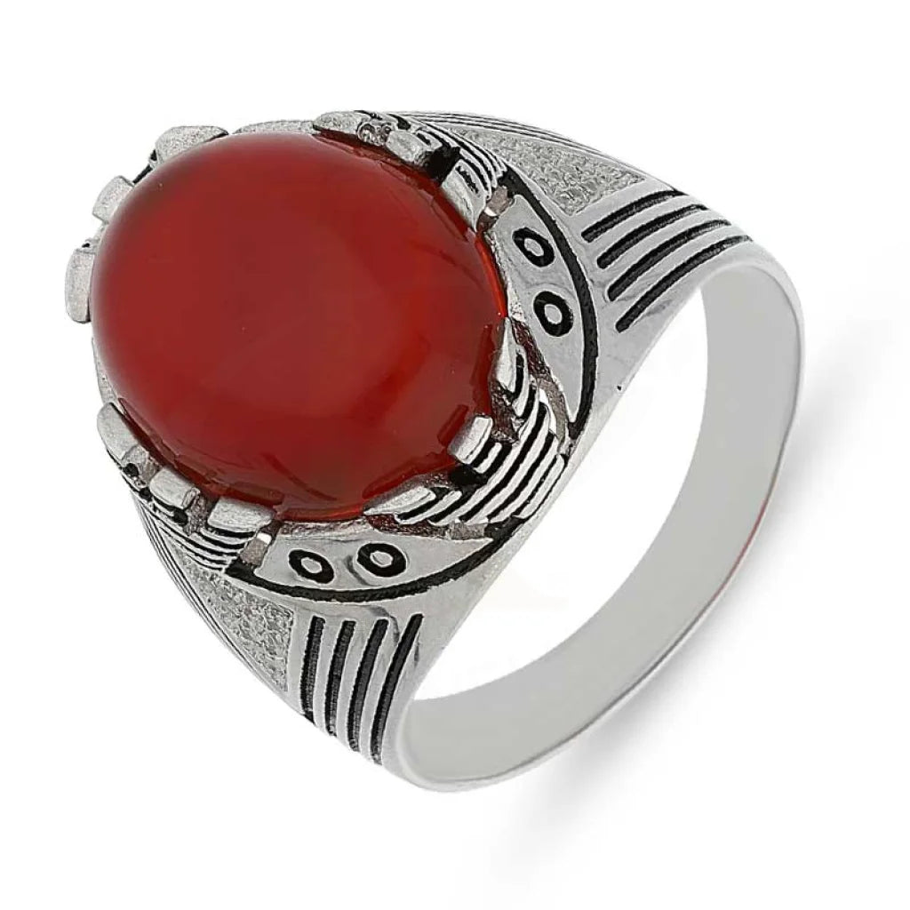 Sterling Silver 925 Men's Red Solitaire Ring - FKJRNSL2507