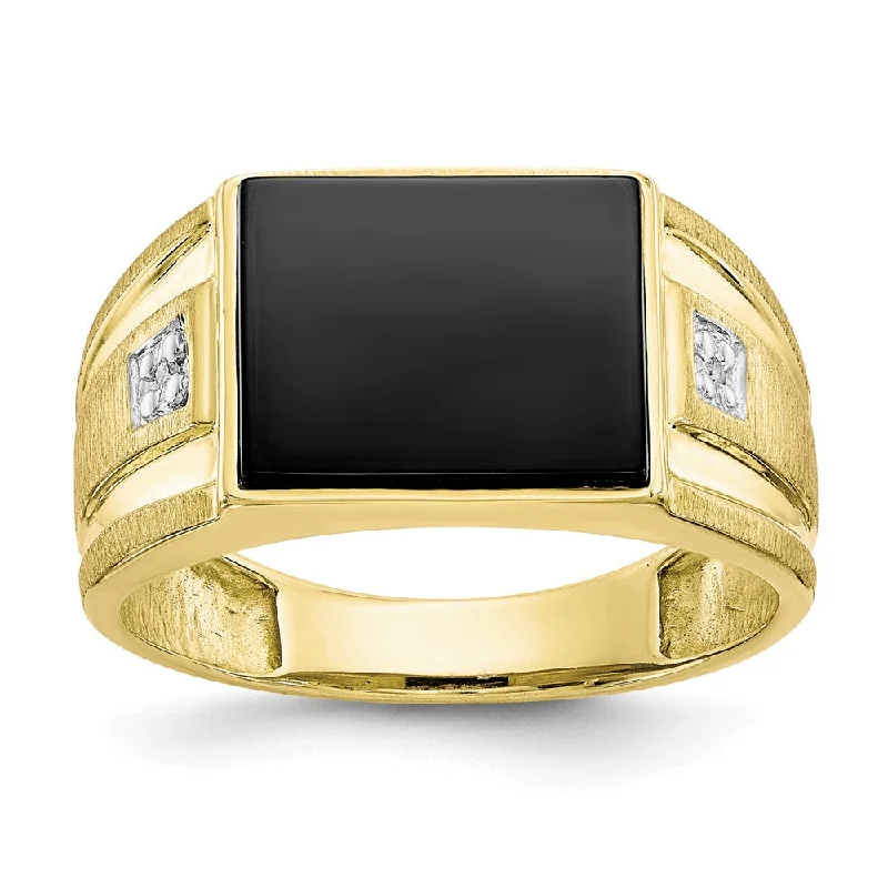 10k Yellow Gold Men's Diamond and Black Onyx Ring