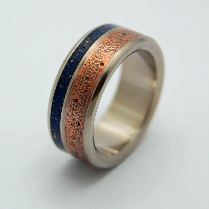 Battle Cry Blue | Men's Copper, Blue Beach Sand & Concrete Wedding Ring