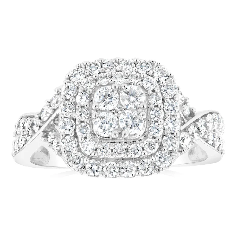 0.95 Carat Diamond Cluster Cushion Ring in 10ct White Gold