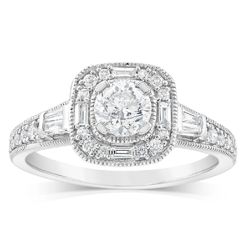 9ct White Gold Fancy Cushion Shaped Ring in 3/4 Carat Natural Diamonds