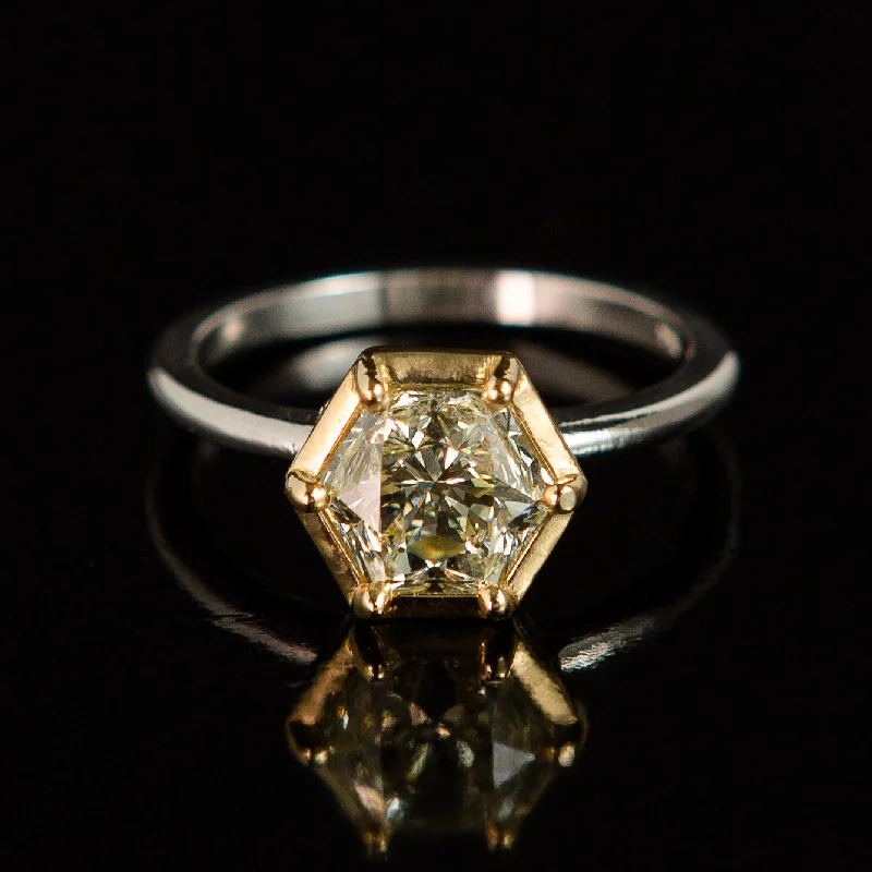 Antique Hexagon Diamond Ring in 18k Yellow Gold & Platinum