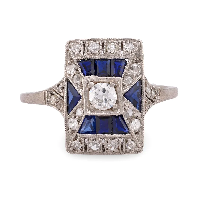 Art Deco Diamond Sapphire Platinum Ring