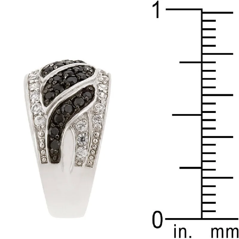 Black & White Swirl Ring With Silver-Tone Plated