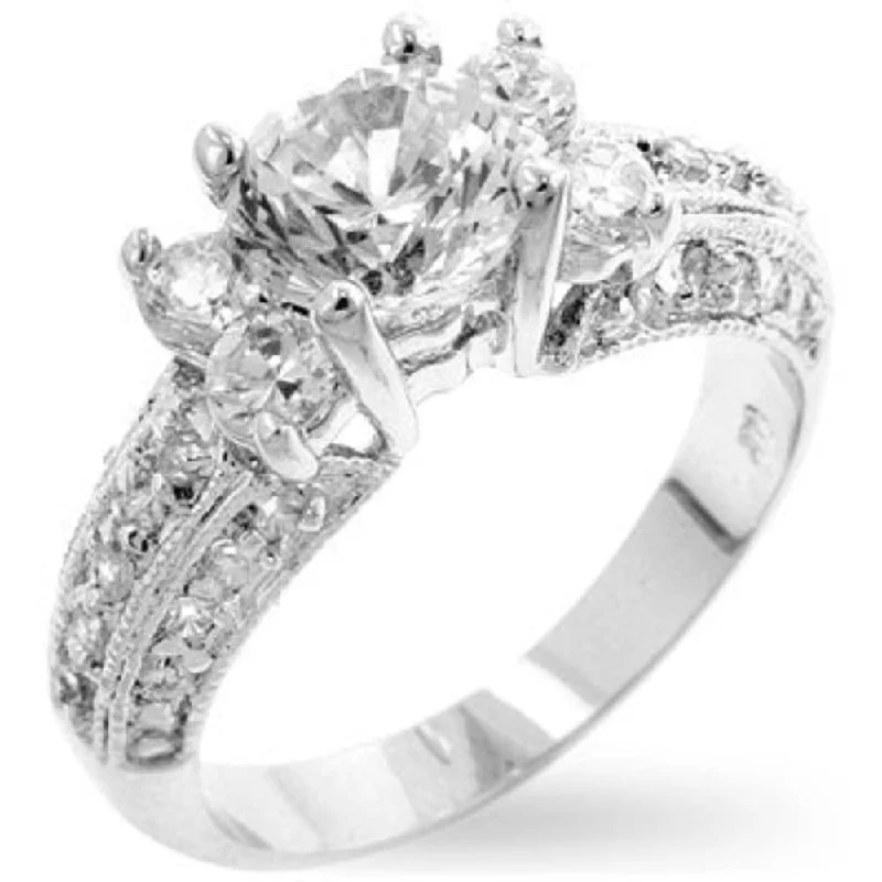 Brilliant Cubic Zirconia Engagement Ring With Rhodium Plated